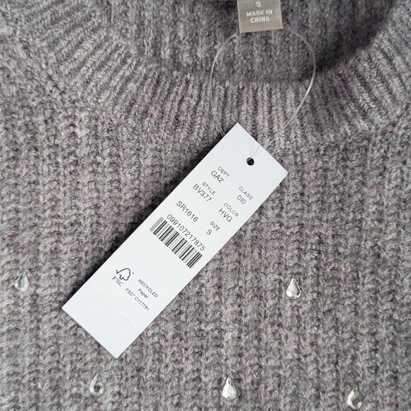 NWT J. Crew Puff-sleeve Rhinestone Sweater in Supersoft yarn; Size Small - Picture 2 of 2